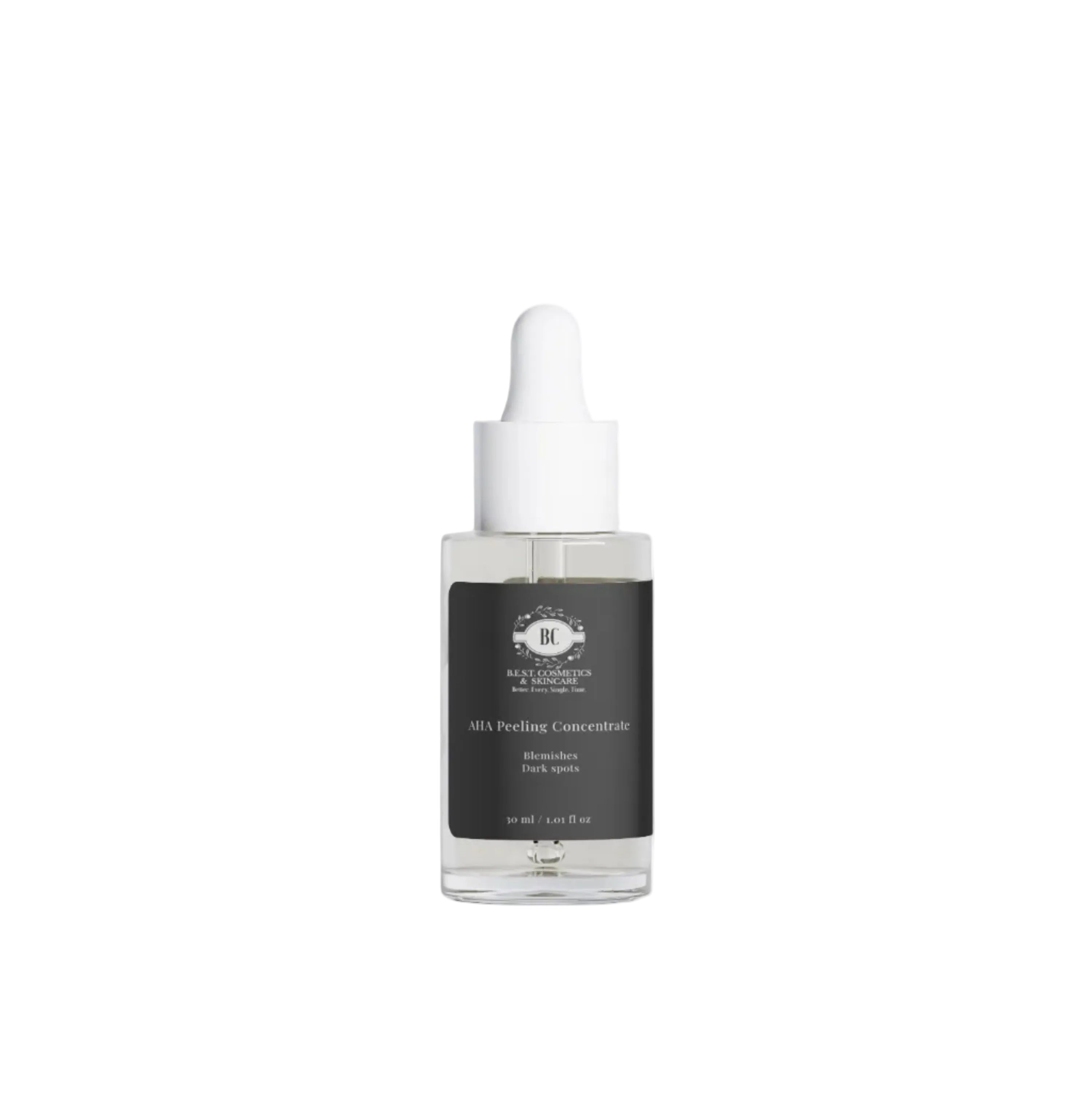 Best Cosmetics & Skincare serum bottle with dropper on a light gray background