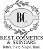 Logo of B.E.S.T. Cosmetics & Skincare with decorative elements on a white background